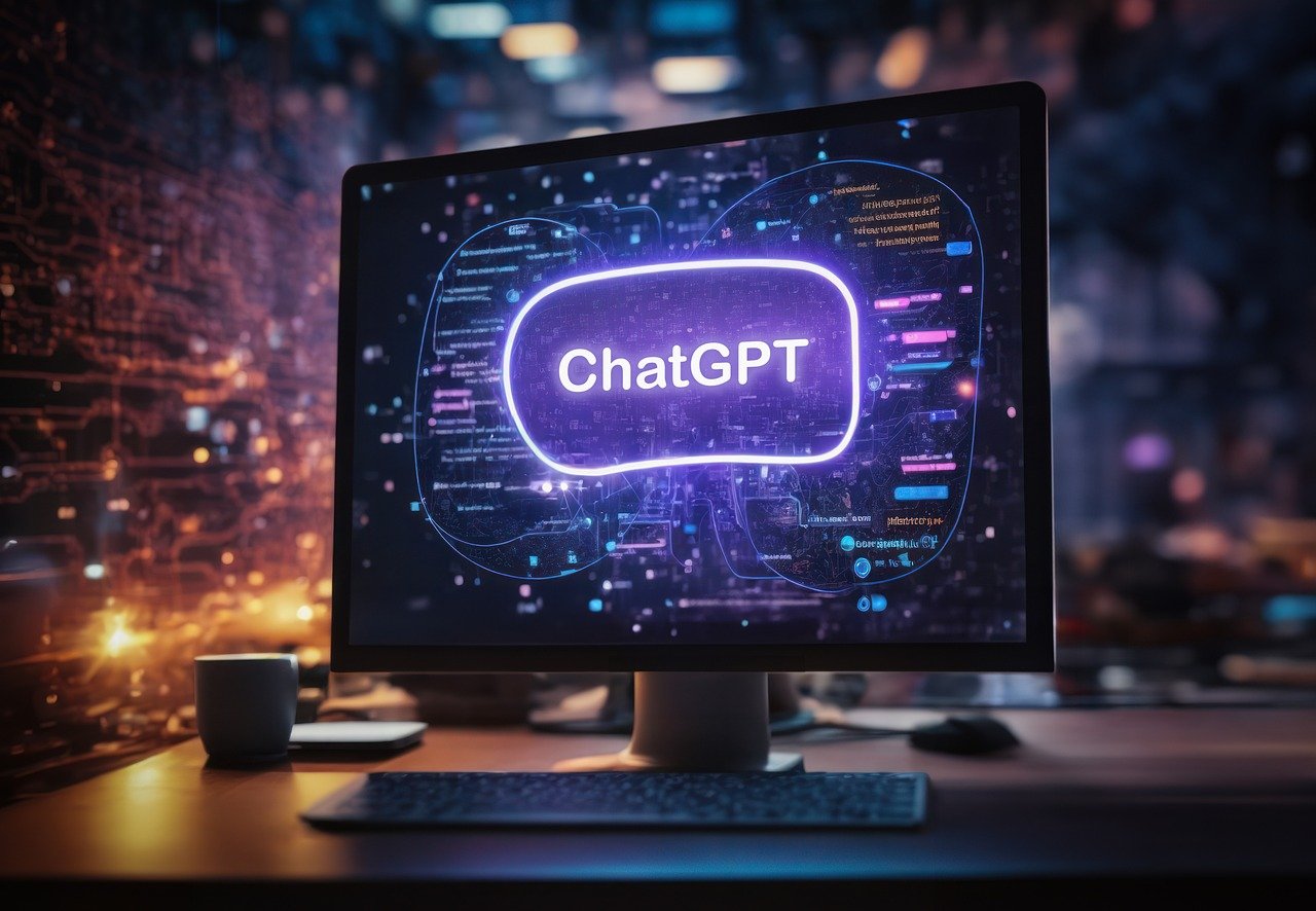 Dator med texten chatgpt på skärmen.